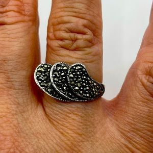 Unique Genuine Marcasite and Sterling Silver Ring size 7